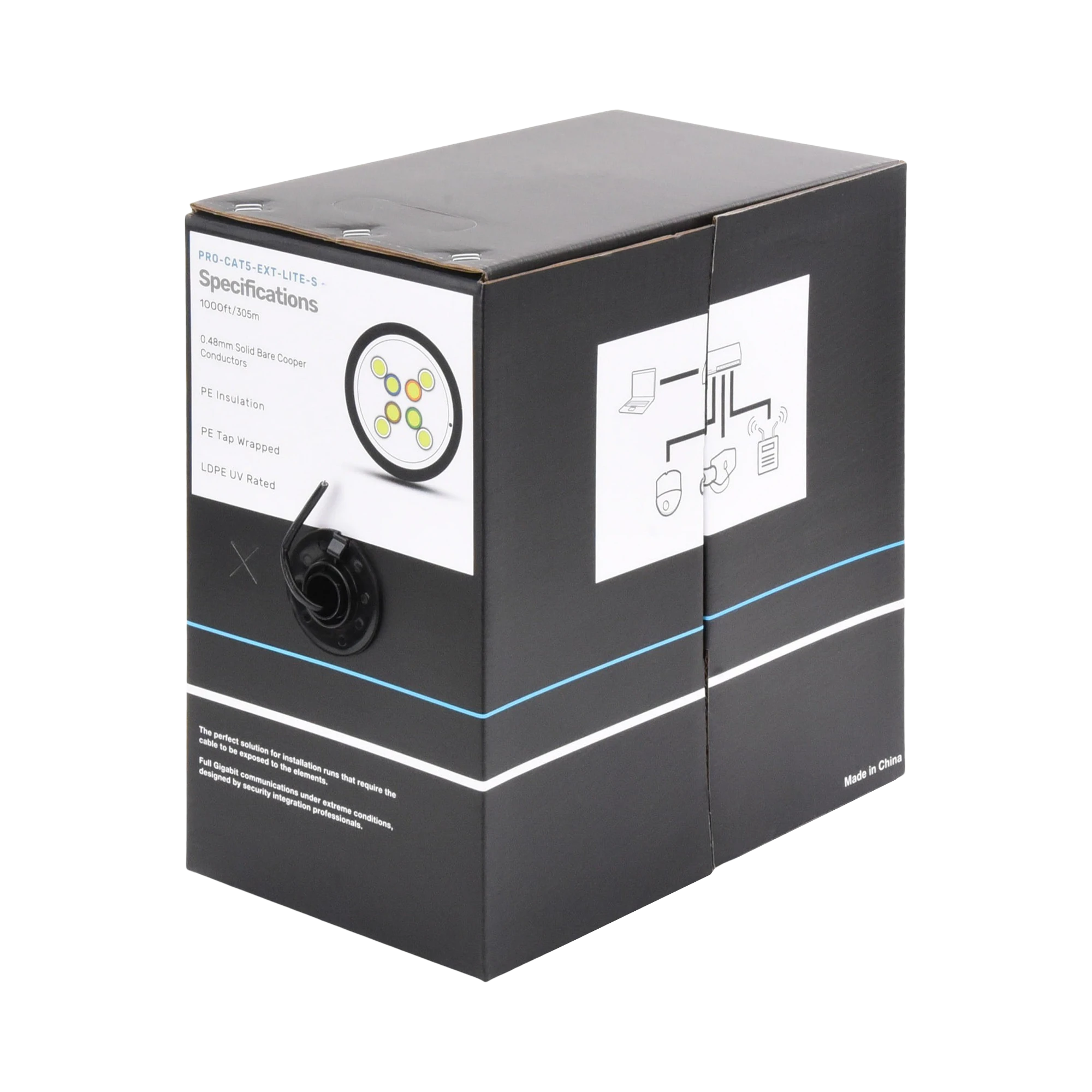 BOBINA DE CABLE DE 305 M, CAT5E, COLOR NEGRO, SIN BLINDAR, PARA APLICACIONES DE VIDEOVIGILANCIA, REDES DE DATOS. USO EN INTEMPERIE-Cable-LINKEDPRO BY EPCOM-Bsai Seguridad & Controles