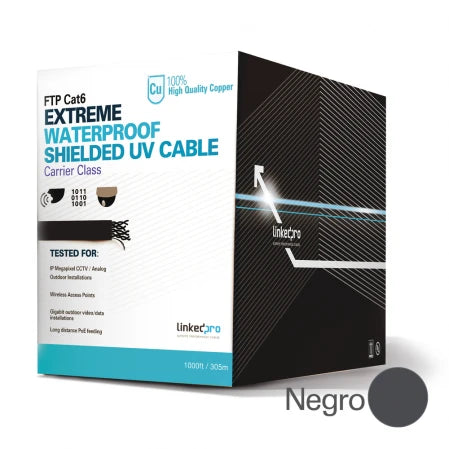 BOBINA DE CABLE DE 305 METROS CAT6+ CALIBRE 23 EXTERIOR BLINDADO TIPO FTP PARA CLIMAS EXTREMOS, UL, COLOR NEGRO-Cableado-LINKEDPRO BY EPCOM-Bsai Seguridad & Controles