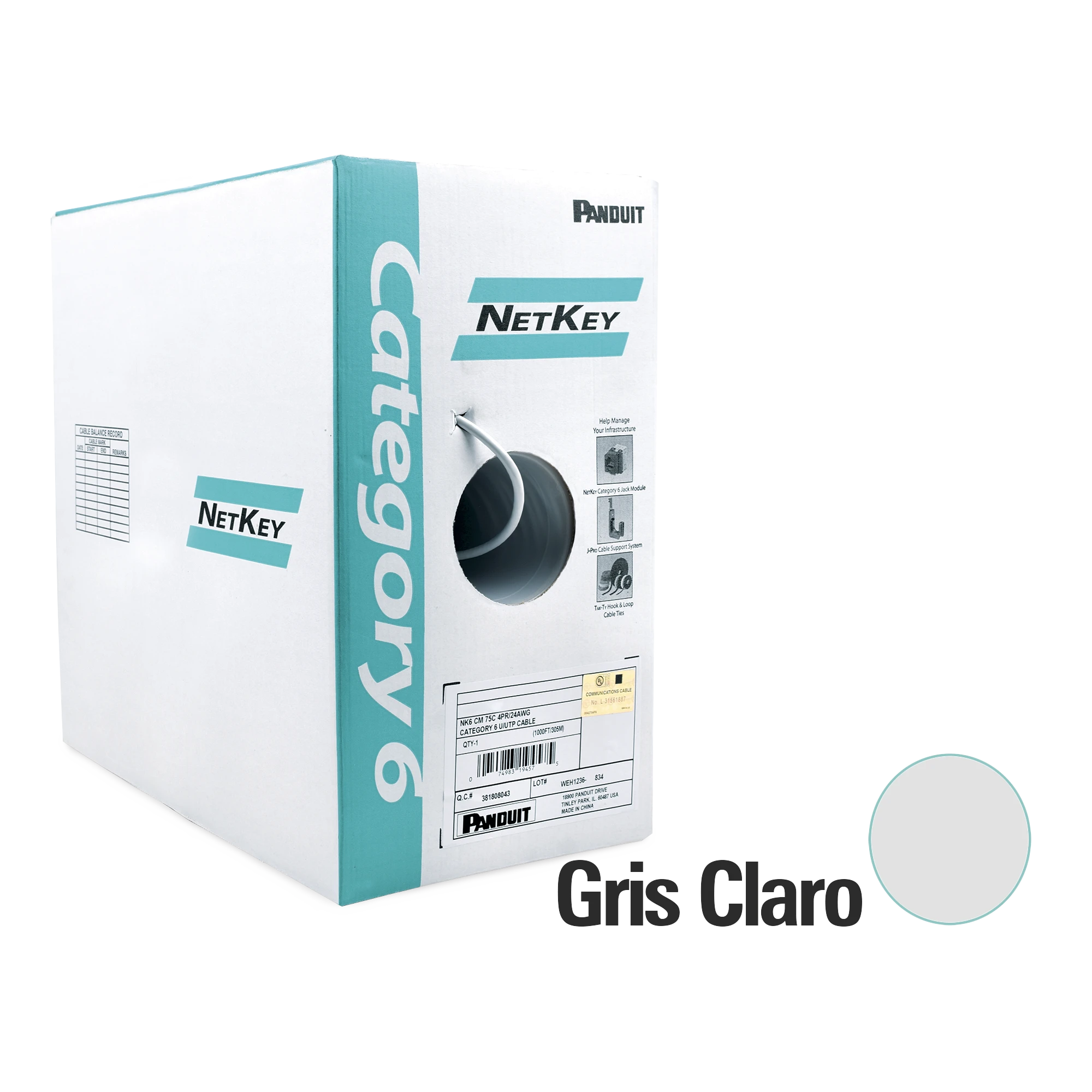 BOBINA DE CABLE UTP 305 M. DE COBRE, NETKEY, REELEX, GRIS, CATEGORÍA 6 (24 AWG), 1000MBPS, PVC (CM), DE 4 PARES-Cableado-PANDUIT-Bsai Seguridad & Controles