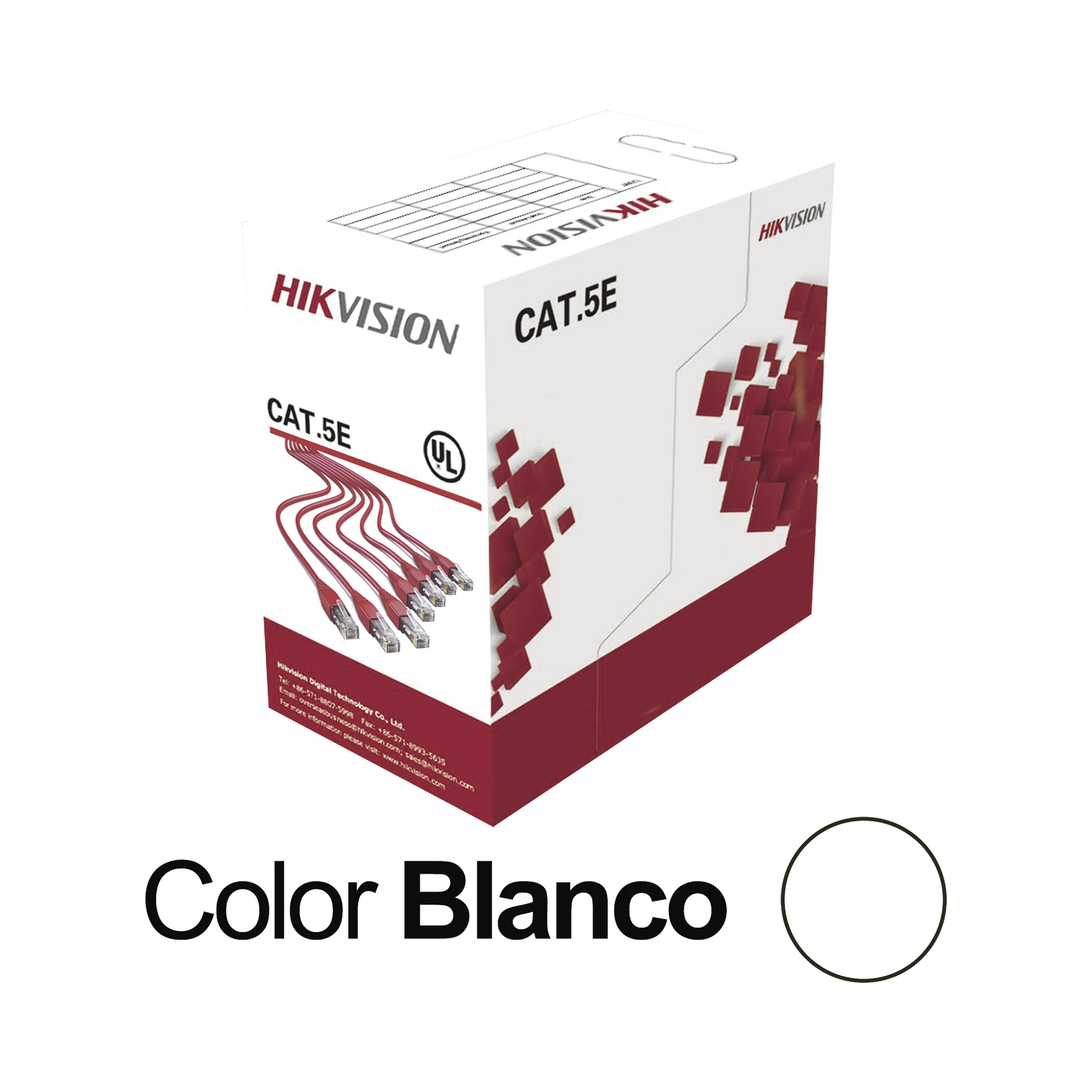 BOBINA DE CABLE UTP 305 M., CAT5E (24 AWG), COLOR BLANCO, PVC (CM), USO EN INTERIOR, 100% COBRE, PARA APLICACIONES DE CCTV Y REDES DE DATOS-Cableado-HIKVISION-Bsai Seguridad & Controles