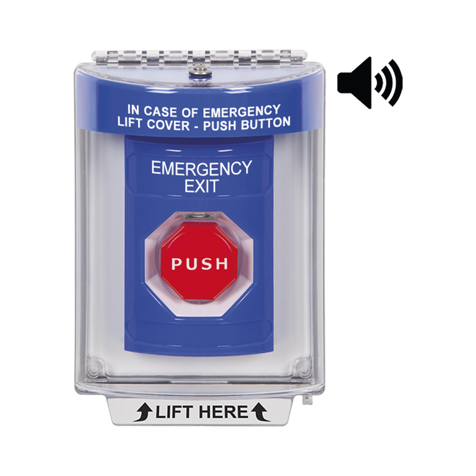 BOTÓN DE EMERGENCIA CON BOCINA DE ADVERTENCIA INTEGRADA, TEXTO EN ESPAÑOL, TAPA PROTECTORA DE POLICARBONATO SÚPER RESISTENTE, RESTABLECIMIENTO CON LLAVE-Accesorios Control de Acceso-STI-Bsai Seguridad & Controles