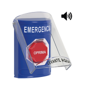 BOTÓN DE EMERGENCIA CON BOCINA DE ADVERTENCIA INTEGRADA, TEXTO EN ESPAÑOL, TAPA PROTECTORA DE POLICARBONATO SÚPER RESISTENTE, RESTABLECIMIENTO CON LLAVE-Accesorios Control de Acceso-STI-Bsai Seguridad & Controles