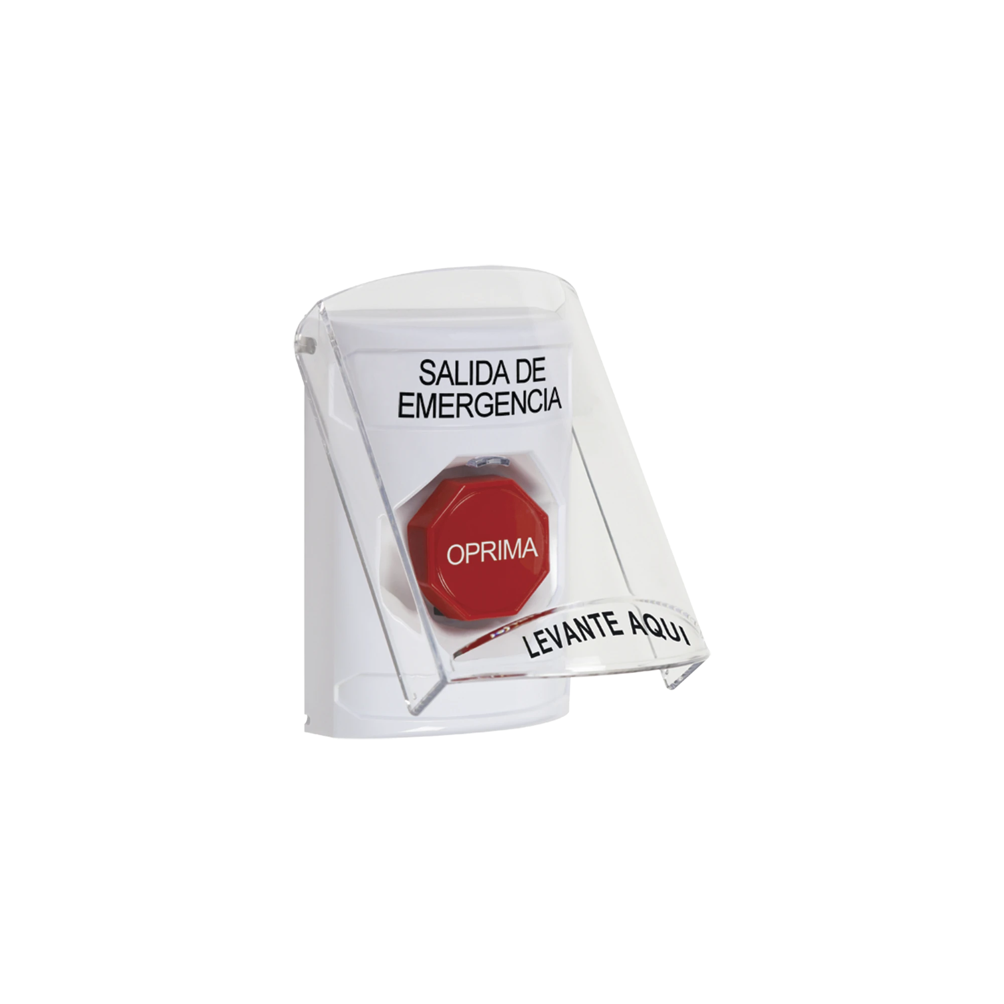 BOTÓN DE EMERGENCIA CON BOCINA DE ADVERTENCIA INTEGRADA, TEXTO EN ESPAÑOL, TAPA PROTECTORA DE POLICARBONATO SÚPER RESISTENTE, RESTABLECIMIENTO CON LLAVE-Dispositivos Convencionales-STI-Bsai Seguridad & Controles