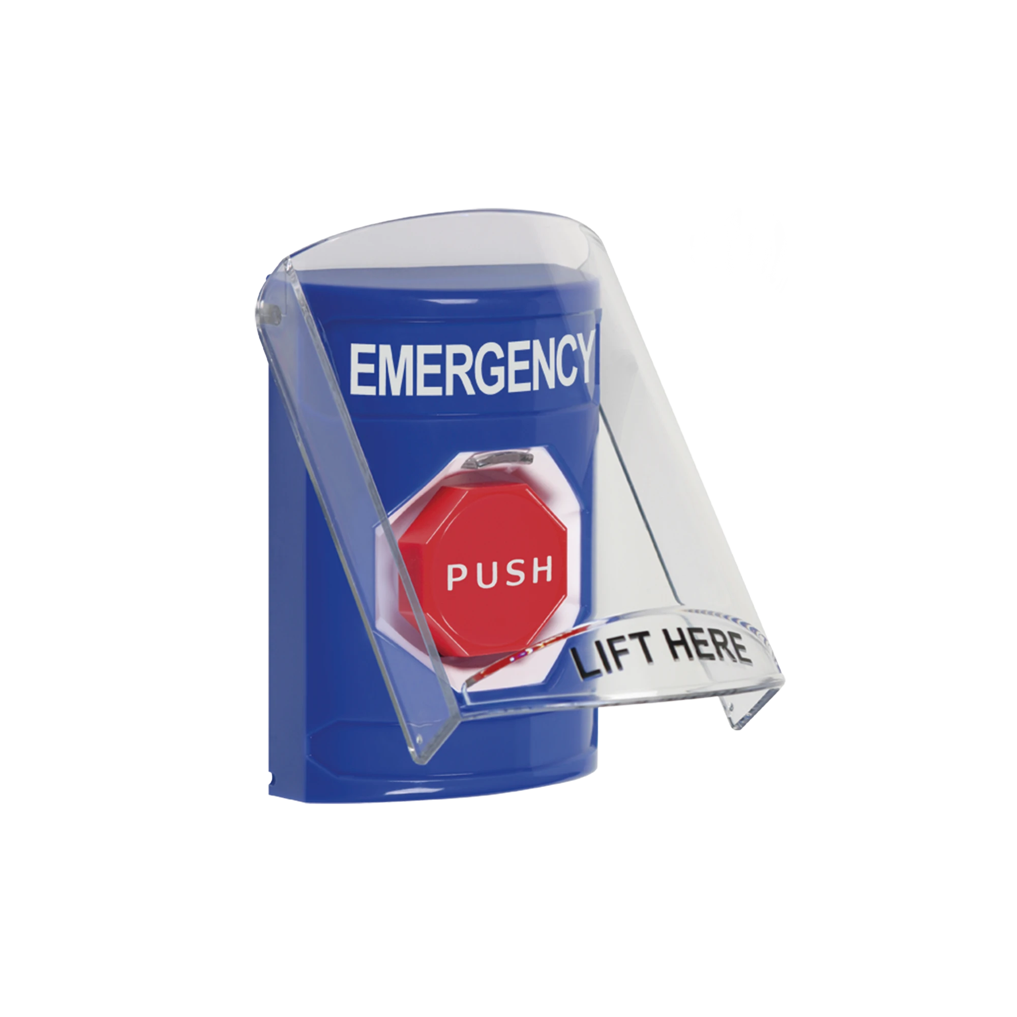 BOTÓN DE EMERGENCIA CON BOCINA DE ADVERTENCIA INTEGRADA, TEXTO EN INGLÉS, TAPA PROTECTORA DE POLICARBONATO SÚPER RESISTENTE, RESTABLECIMIENTO CON LLAVE-Accesorios-STI-Bsai Seguridad & Controles