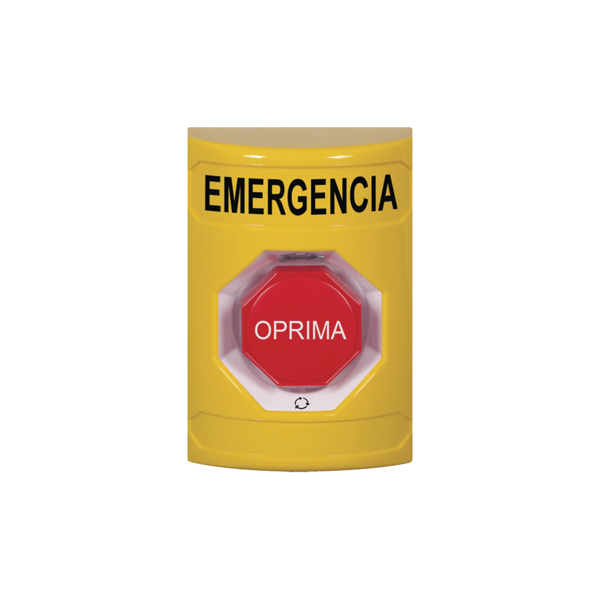 BOTÓN DE EMERGENCIA EN ESPAÑOL, COLOR AMARILLO, ACCIÓN MANTENIDA, GIRAR PARA RESTABLECER Y LED MULTICOLOR-Accesorios-STI-Bsai Seguridad & Controles
