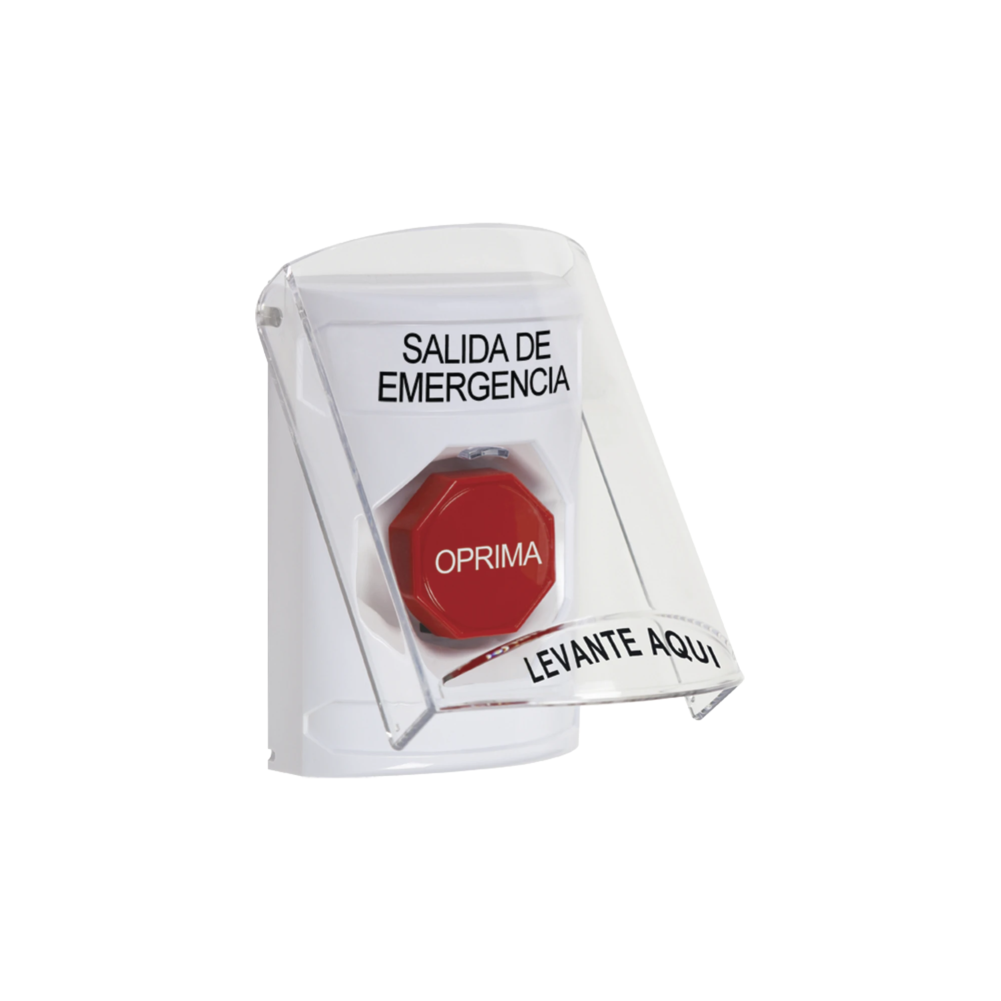 BOTÓN DE EMERGENCIA, TEXTO EN ESPAÑOL, TAPA PROTECTORA DE POLICARBONATO SÚPER RESISTENTE, RESTABLECIMIENTO CON LLAVE-Accesorios-STI-Bsai Seguridad & Controles