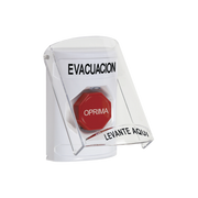 BOTÓN DE EVACUACIÓN, TEXTO EN ESPAÑOL, TAPA PROTECTORA DE POLICARBONATO SÚPER RESISTENTE, RESTABLECIMIENTO CON LLAVE-Accesorios-STI-Bsai Seguridad & Controles