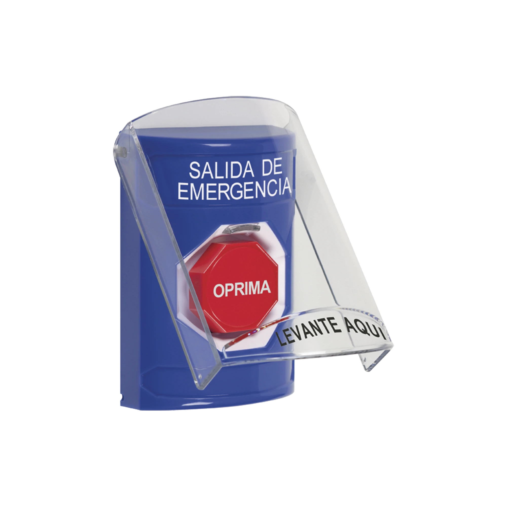 BOTÓN DE SALIDA DE EMERGENCIA, TEXTO EN ESPAÑOL, TAPA PROTECTORA DE POLICARBONATO SÚPER RESISTENTE, RESTABLECIMIENTO CON LLAVE-Dispositivos Convencionales-STI-Bsai Seguridad & Controles