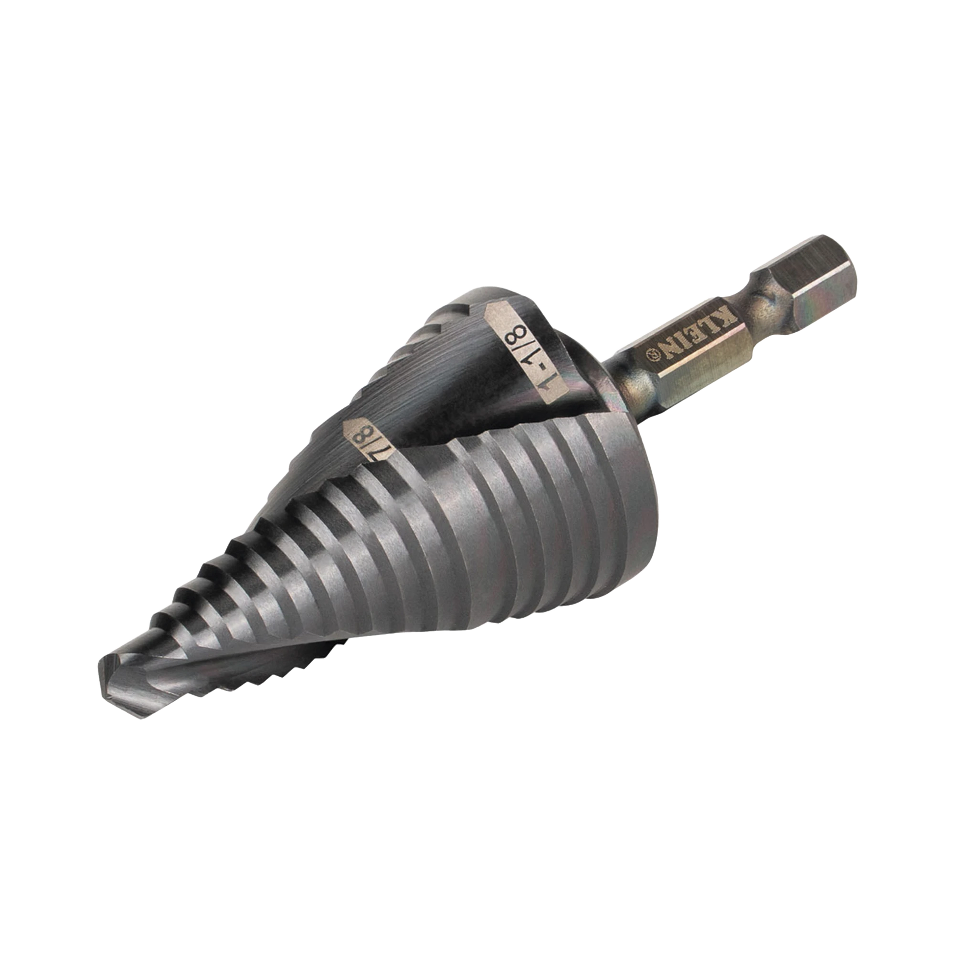 BROCA ESCALONADA 12 EN 1, DE LIBERACIÓN RÁPIDA, ACANALADURA EN ESPIRAL, PRODUCE AGUJEROS DE 2-3 CM E INTERMEDIOS. 10X MÁS DURABLE-Ferreteria-KLEIN TOOLS-Bsai Seguridad & Controles