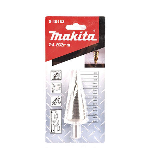 BROCA ESCALONADA ESPIRAL DE HSS 4-32 MM, ZANCO RECTO 3 PLANOS, BLISTER CON UNA PIEZA.-Herramientas-MAKITA-D-40163-Bsai Seguridad & Controles