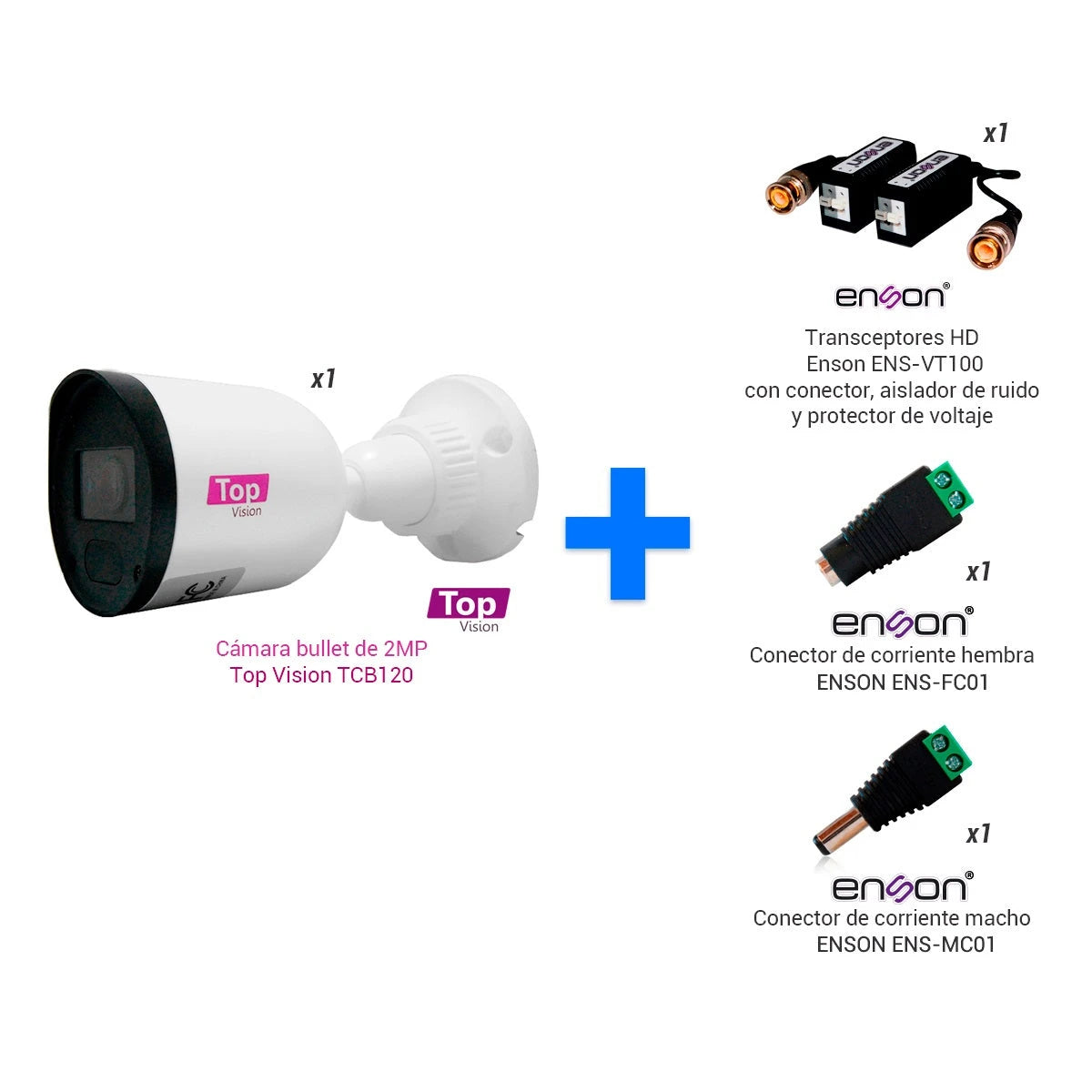 BULLET CON TRANSCEPTOR 1X CAMARA TCB120 +1X TRANSCEPTOR ENS-VT100+ 1X ENS-FC01 HEMBRA+ 1X ENS-MC01 MACHO-Cámaras-TOPVISION POWERED BY MERIVA-Bsai Seguridad & Controles