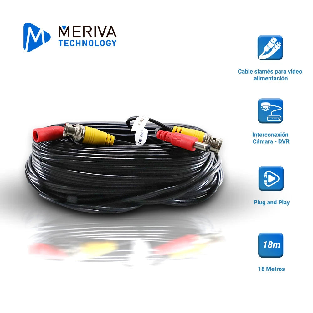 CABLE DE VIDEO HD ARMADO MERIVA MVA-HDCB20 20MTS NEGRO CON CONECTORES DE VIDEO BNC Y CORRIENTE OPTIMIZADO PARA AHD/HDTVI/HDCVI Y AUDIO POR COAXIAL-Cables Armados y Jumpers-MERIVA TECHNOLOGY-MVA-HDCB20-Bsai Seguridad & Controles