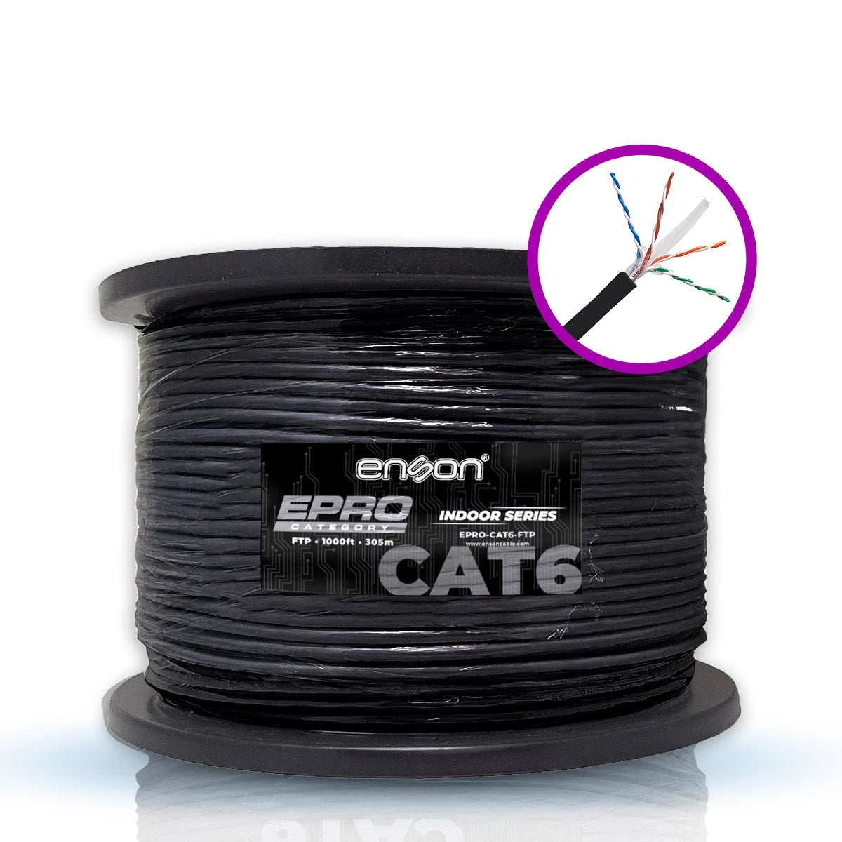 CABLE FTP CAT6 ENSON EPRO-CAT6-FTP FORRO PVC BLINDADO 4 PARES CALIBRE 23 AWG 100% COBRE USO INTERIOR BOBINA 1000 PIES 305 METROS **CERTIFICACION UL**-Cable UTP / FTP-ENSON-Bsai Seguridad & Controles