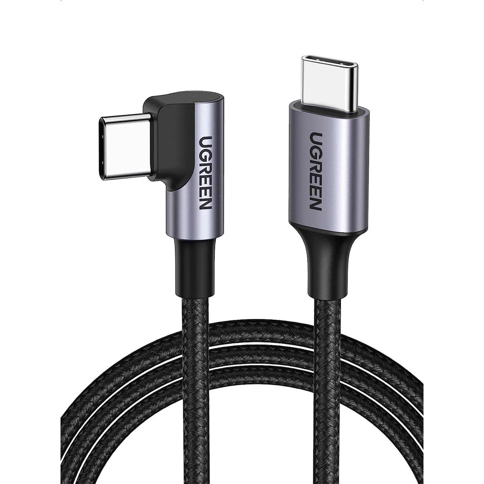 CABLE USB-C A USB-C | 2 METROS | CONECTOR CON ÁNGULO RECTO DE 90° | CARGA RÁPIDA DE HASTA 60W | 480 MBPS | PD3.0 | QC4.0/3.0/2.0 | FPC | AFC | PROTECCIÓN INTEGRADA| CAJA DE ALUMINIO | NYLON TRENZADO | COLOR NEGRO-Conectividad y Cables-UGREEN-50125-Bsai Seguridad & Controles
