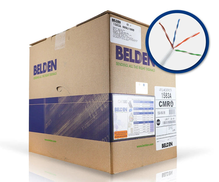 CABLE UTP CAT5E BELDEN 1583A 009U1000 FORRO PVC BLANCO CMR 4 PARES 200 MHZ CALIBRE 24AWG 100% COBRE USO INTERIOR IDEAL PARA INSTALACIONES DE SEGURIDAD CCTV, VIDEO, DATOS, REDES ETHERNET BOBINA 1000 PIES 305 METROS-Cableado-BELDEN-Bsai Seguridad & Controles