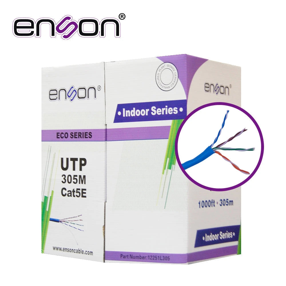 CABLE UTP CAT5E ENSON 12251L305 SERIE ECO CALIBE 24 AWG CCA BOBINA DE 305 METROS FORRO PVC COLOR AZUL USO INTERIOR RECOMENDADO PARA TRANSMISION DE DATOS BASE 10,100-Cableado-ENSON-Bsai Seguridad & Controles