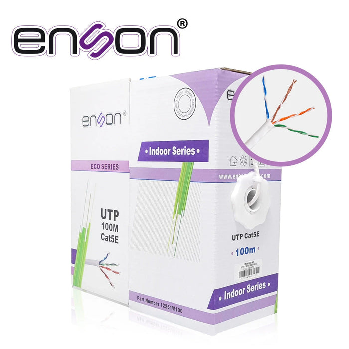 CABLE UTP CAT5E ENSON 12251W100 SERIE ECO CAL 24AWG CCA BOBINA 100MTS PVC COLOR BLANCO USO INTERIOR-Cableado-ENSON-Bsai Seguridad & Controles