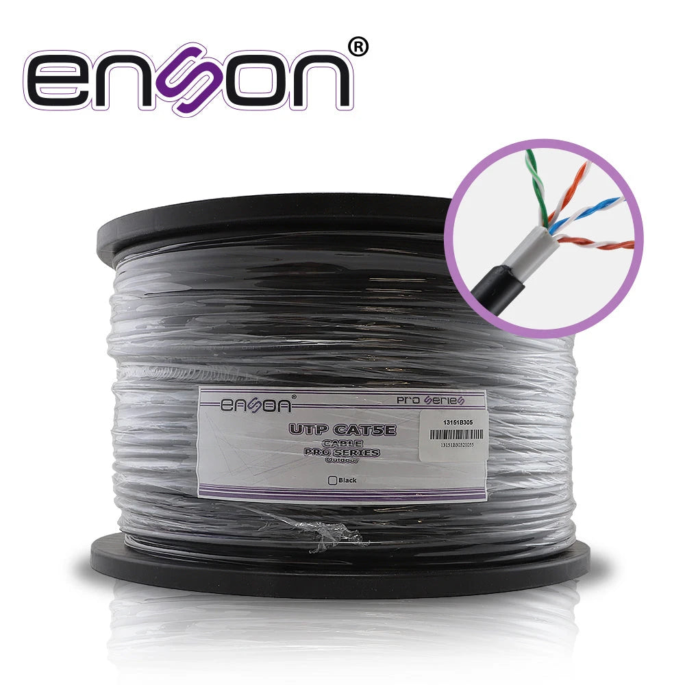 CABLE UTP CAT5E ENSON 13151B305 DOBLE FORRO SERIE PRO-II CALIBE 24 AWG 100% COBRE BOBINA DE 305 METROS FORRO PE COLOR NEGRO Y PVC COLOR GRIS USO EXTERIOR RECOMENDADO PARA CCTV, VIDEO IP Y REDES BASE 10,100-Cableado-ENSON-Bsai Seguridad & Controles