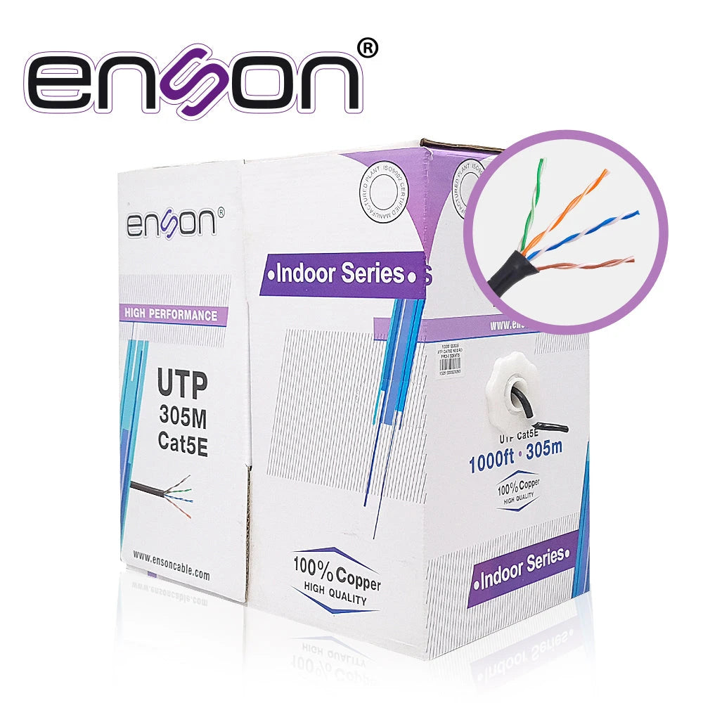 CABLE UTP CAT5E ENSON 13251B305 SERIE PRO-II CALIBE 24 AWG 100% COBRE BOBINA DE 305 METROS FORRO PVC COLOR NEGRO USO INTERIOR RECOMENDADO PARA CCTV, VIDEO IP Y REDES BASE 10,100-Cableado-ENSON-Bsai Seguridad & Controles