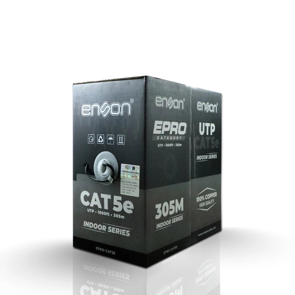 CABLE UTP CAT5E ENSON EPRO-CAT5E FORRO COLOR NEGRO PVC CM 4 PARES CALIBRE 24 AWG 100 CIENTO COBRE USO INTERIOR BOBINA 1000 PIES 305 METROS (CERTIFICACION UL)-Cable UTP / FTP-ENSON-Bsai Seguridad & Controles