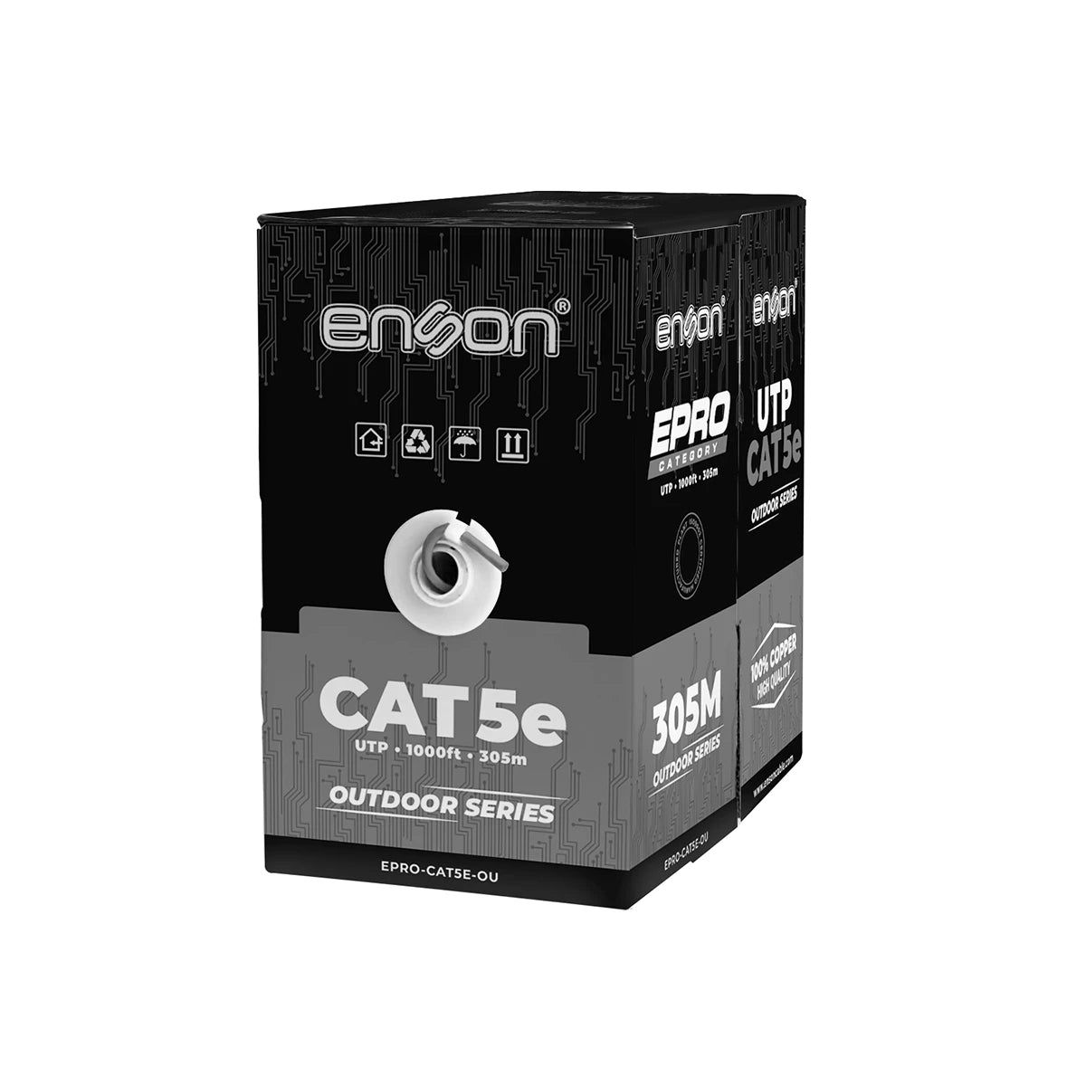 CABLE UTP CAT5E ENSON EPRO-CAT5E-OU FORRO PE 4 PARES CALIBRE 24 AWG 100% COBRE USO EXTERIOR BOBINA 1000 PIES 305 METROS-Cable UTP / FTP-ENSON-Bsai Seguridad & Controles