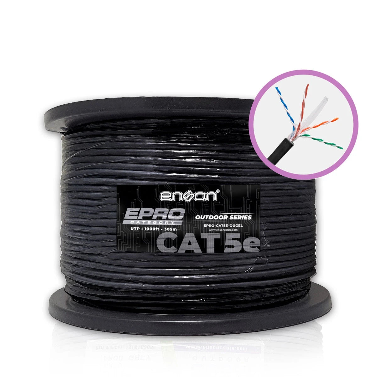 CABLE UTP CAT5E ENSON EPRO-CAT5E-OUGEL FORRO PVC+PE+GEL 4 PARES CALIBRE 24 AWG 100% COBRE USO EXTERIOR CON GEL BOBINA 1000 PIES 305 METROS-Cable UTP / FTP-ENSON-Bsai Seguridad & Controles