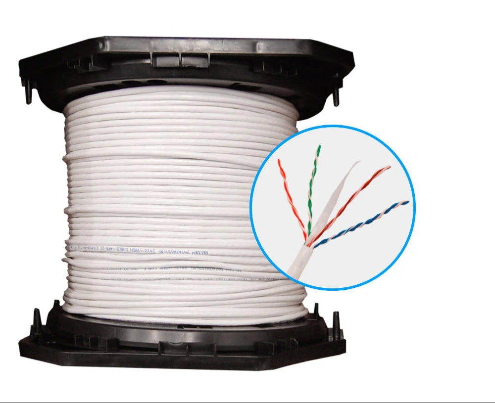 CABLE UTP CAT6 BELDEN 2412 009A1000 FORRO PVC BLANCO CMR 4 PARES 350 MHZ CALIBRE 23AWG 100% COBRE USO INTERIOR ESPECIAL PARA INSTALACIONES SEGURIDAD, CCTV, VIDEO,DATOS,REDES ETHERNET CERTIFICABLE BOBINA 1000 PIES 305 METROS-Cableado-BELDEN-Bsai Seguridad & Controles