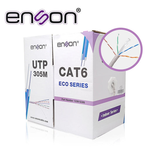 CABLE UTP CAT6 ENSON 12261G305 SERIE ECO CALIBE 23 AWG CCA BOBINA DE 305 METROS FORRO PVC COLOR GRIS USO INTERIOR RECOMENDADO PARA TRANSMISION DE DATOS BASE 10,100,1000-Cableado-ENSON-12261G305-Bsai Seguridad & Controles