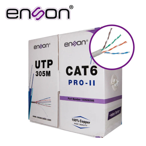 CABLE UTP CAT6 ENSON 12263G305 SERIE PRO-II CALIBE 23 AWG 100% COBRE DE ALTO RENDIMIENTO BOBINA DE 305 METROS FORRO PVC COLOR GRIS USO INTERIOR RECOMENDADO PARA CCTV, VIDEO IP Y REDES BASE 10,100,1000-Cableado-ENSON-12263G305-Bsai Seguridad & Controles