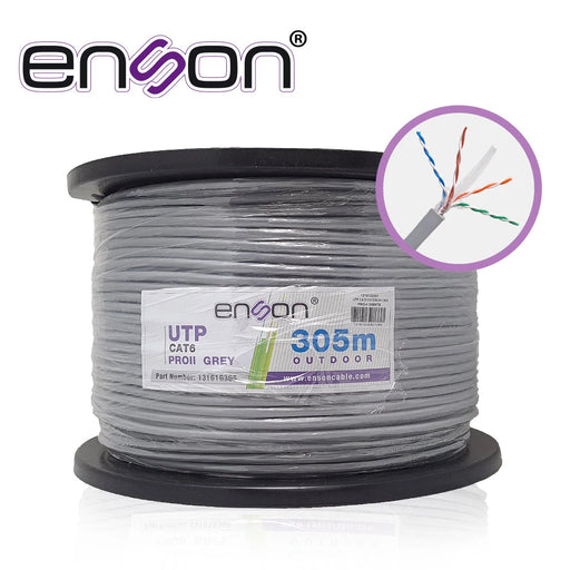 CABLE UTP CAT6 ENSON 13161G305 SERIE PRO-II CALIBE 23 AWG 100% COBRE DE ALTO RENDIMIENTO BOBINA DE 305 METROS FORRO PVC COLOR GRIS USO EXTERIOR RECOMENDADO PARA CCTV, VIDEO IP Y REDES BASE 10,100,1000-Cableado-ENSON-13161G305-Bsai Seguridad & Controles