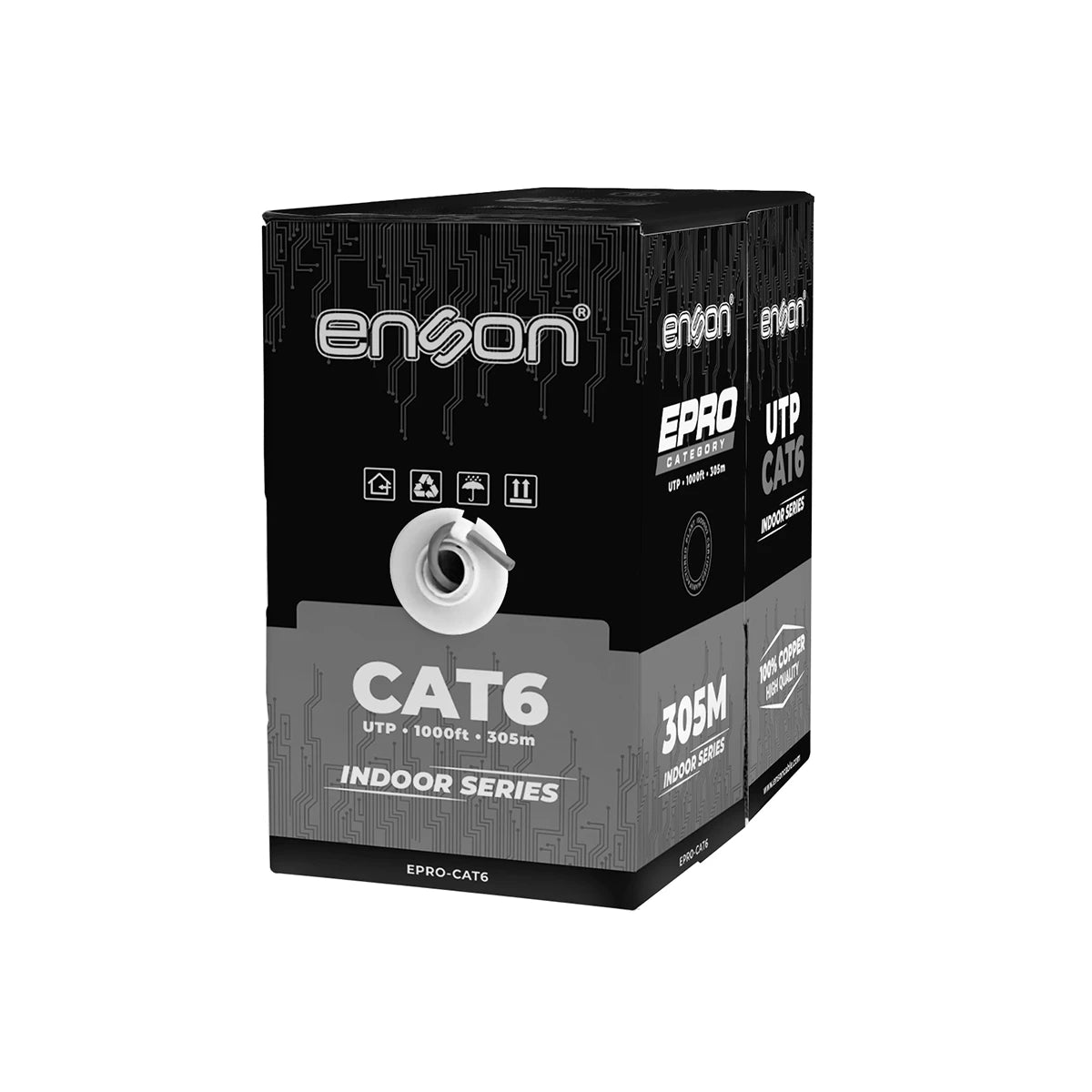 CABLE UTP CAT6 ENSON EPRO-CAT6 FORRO PVC 4 PARES CALIBRE 23 AWG 100% COBRE USO INTERIOR BOBINA 1000 PIES 305 METROS **CERTIFICACION UL**-Cable UTP / FTP-ENSON-Bsai Seguridad & Controles