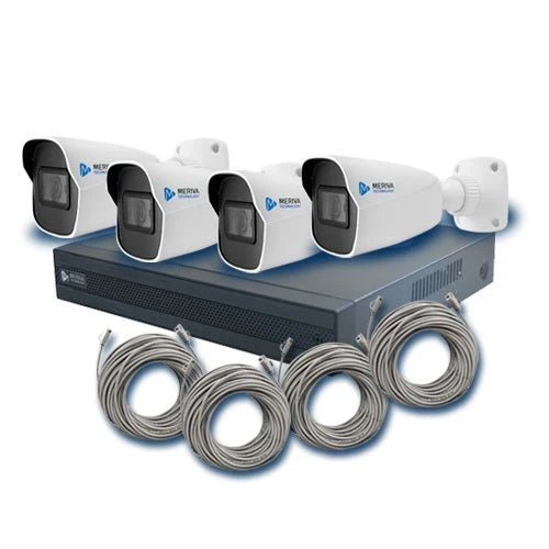 KIT 4X4 IP EXTERIOR METAL BULLET 2MP 1080P INCLUYE 1 NVR POE 4PTOS + 4 CAM BULLET IP 2MP 3.6MM METAL / CABLES PREPONCHADOS DE 18MTS-Kits de Video IP-MERIVA TECHNOLOGY-Bsai Seguridad & Controles
