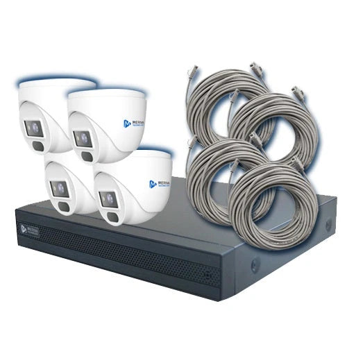 KIT 4X4 IP INTERIOR / EXTERIOR DOMO 2MP 1080P INCLUYE 1 NVR POE 4PTOS + 4 CAM DOMO IP 2MP 2.8MM / CABLES PREPONCHADOS DE 18MTS-Kits de Video IP-MERIVA TECHNOLOGY-Bsai Seguridad & Controles