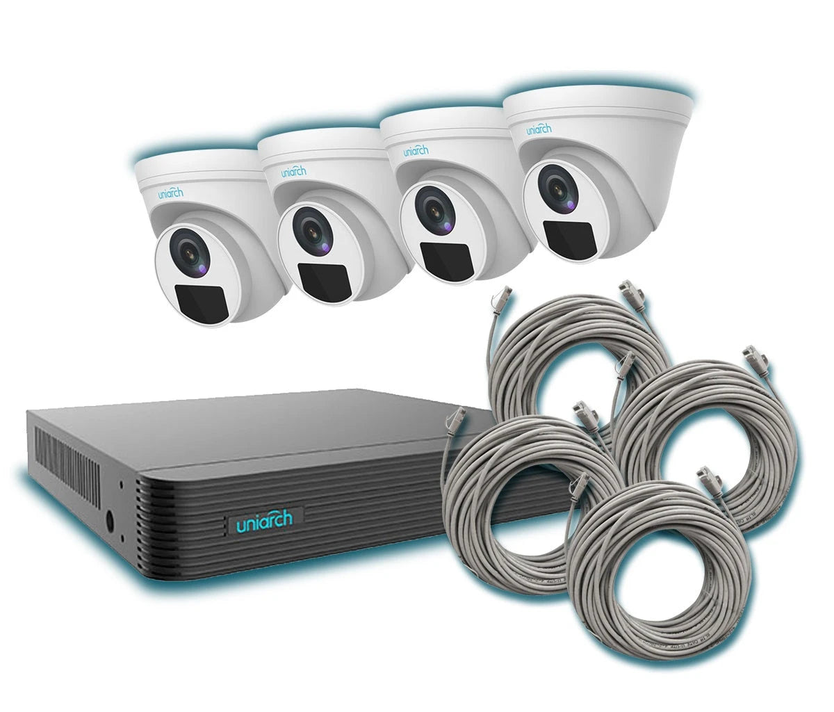 KIT 4X4 UNIARCH IP DOMO INTERIOR 2MP 1080P INCLUYE 1 NVR POE 4PTOS + 4 CAM DOMO IP 2MP 2.8MM / CABLES PREPONCHADOS DE 18MTS-Kits de Video IP-UNIARCH BY UNV-Bsai Seguridad & Controles