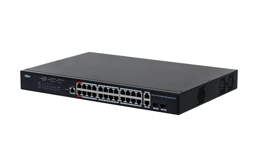 DAHUA PFS4226-24GT-230 SWITCH POE GIGABIT ADMINISTRABLE DE 24 PUERTOS POE / TRANSMISIÓN POE DE LARGA DISTANCIA DE 250 M./PUERTO ROJO ADMITE 90W IEEE802.3BT/ CACHÉ DE DATOS DE GRAN CAPACIDAD (4 MBIT) PARA TRANSMISIÓN EN TIEMPO REAL Y VIDEO FLUIDO.-Switches POE-DAHUA-Bsai Seguridad & Controles