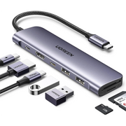 HUB USB-C (DOCKING STATION) 7 EN 1 / 2 USB-A 3.0 / 1 USB-C 3.0 (5GBPS) / 1 USB-C PD CARGA 100W / HDMI 4K / LECTOR TARJETAS SD + MICRO SD (TF) (USO SIMULTÁNEO) / CABLE TRENZADO DURADERO / CAJA DE ALUMINIO.-Accesorios Generales-UGREEN-Bsai Seguridad & Controles