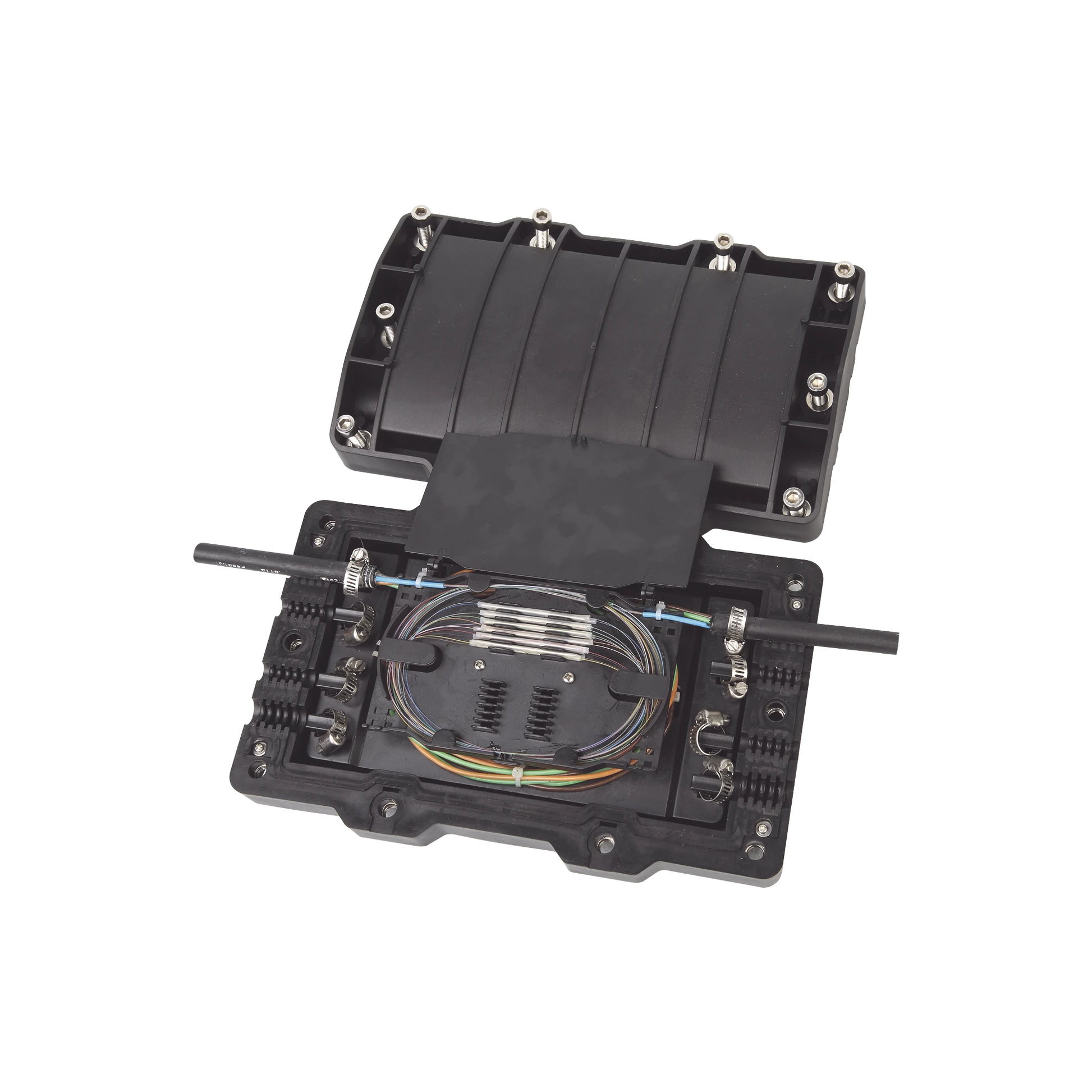 CAJA DE DISTRIBUCIÓN DE FIBRA ÓPTICA HORIZONTAL, HASTA 48 EMPALMES, EXTERIOR IP68-Fibra Óptica-FIBERHOME-Bsai Seguridad & Controles