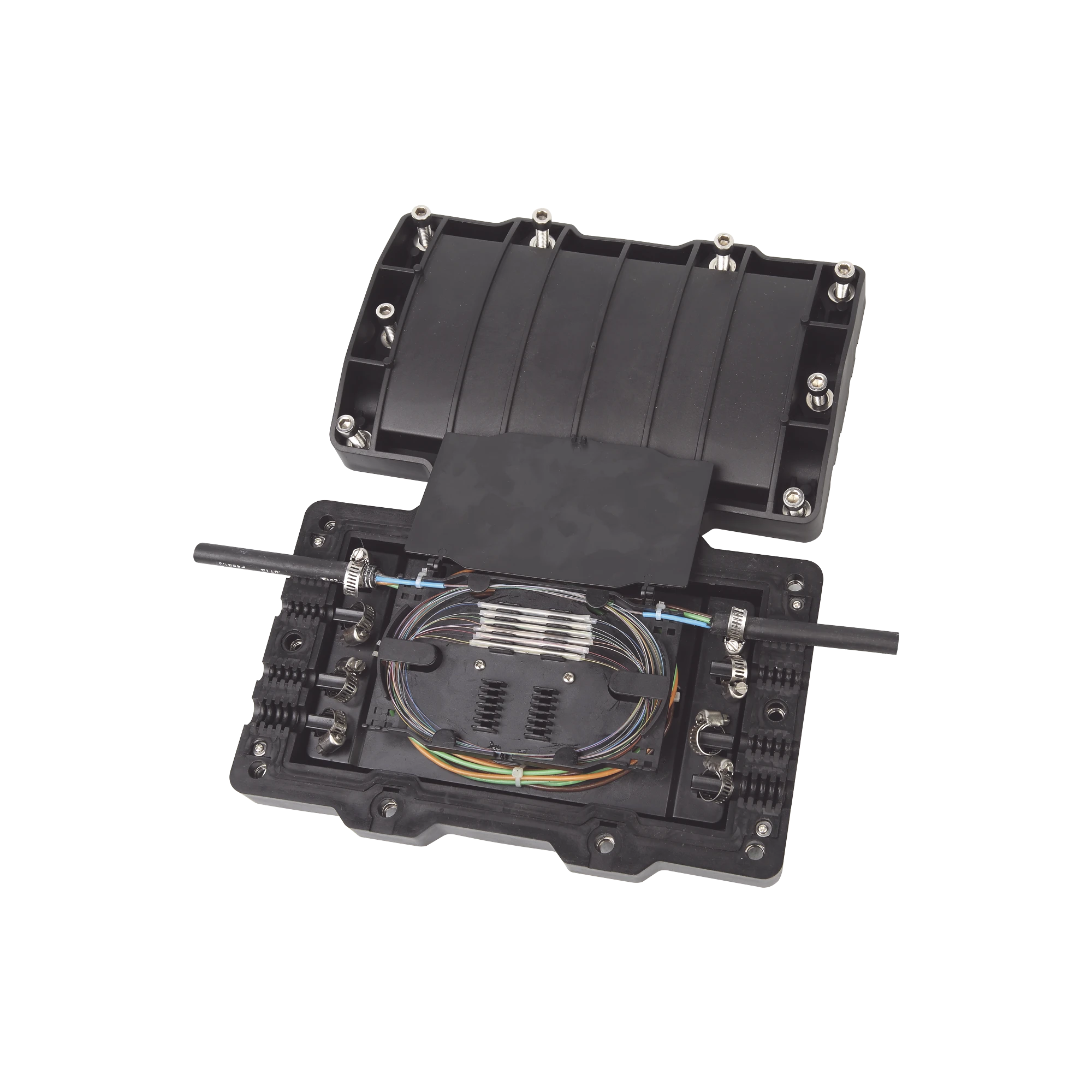 CAJA DE DISTRIBUCIÓN DE FIBRA ÓPTICA HORIZONTAL, HASTA 48 EMPALMES, EXTERIOR IP68-Fibra Óptica-FIBERHOME-Bsai Seguridad & Controles