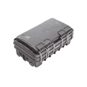 CAJA DE DISTRIBUCIÓN DE FIBRA ÓPTICA PARA 24 EMPALMES, CON 8 ACOPLADORES SC/APC SIMPLEX, EXTERIOR IP65, COLOR NEGRO-Redes FTTH/PON-FIBERHOME-Bsai Seguridad & Controles