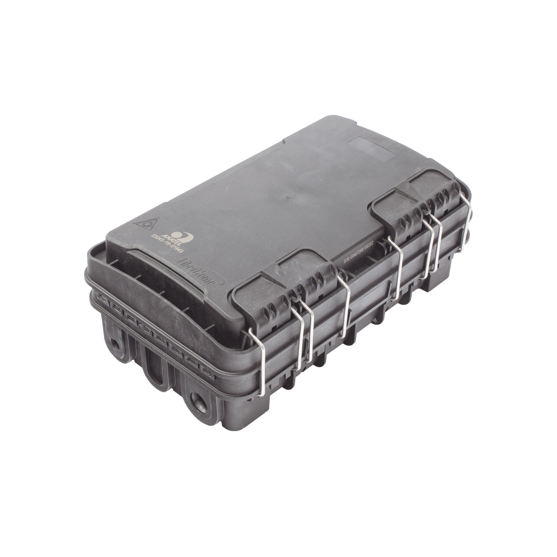 CAJA DE DISTRIBUCIÓN DE FIBRA ÓPTICA PARA 24 EMPALMES, CON 8 ACOPLADORES SC/APC SIMPLEX, EXTERIOR IP65, COLOR NEGRO-Redes FTTH/PON-FIBERHOME-Bsai Seguridad & Controles