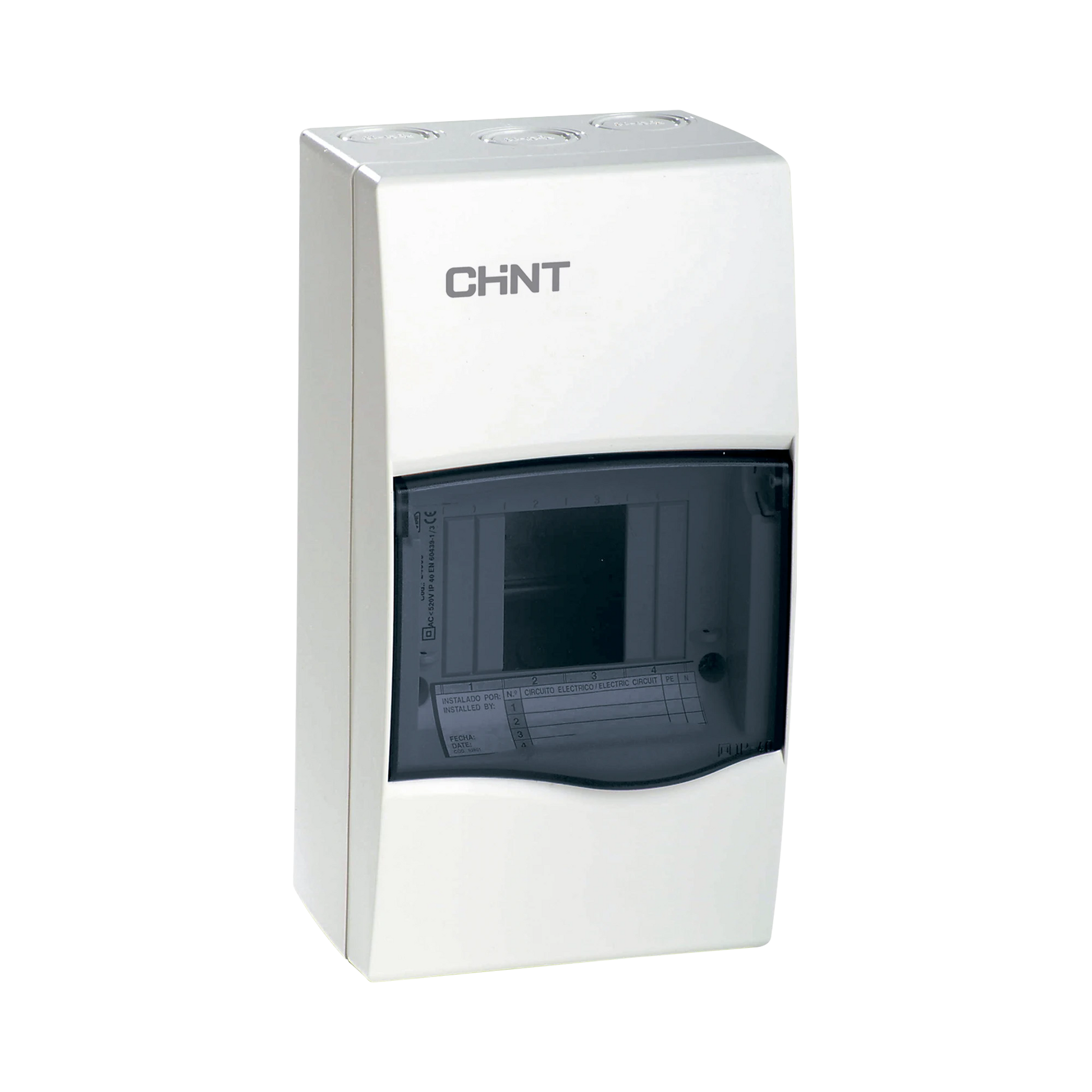 CAJA DE DISTRIBUCIÓN PARA SOBREPONER, IP40, 04 MÓDULOS-Protección contra Descargas-CHINT-Bsai Seguridad & Controles