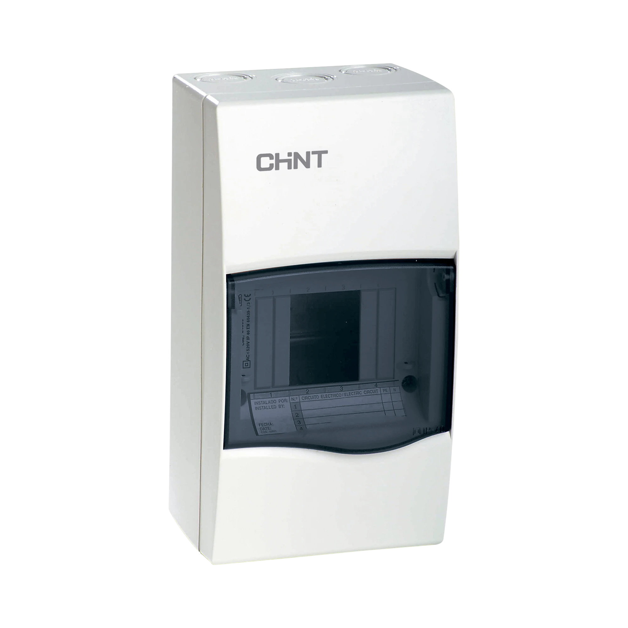 CAJA DE DISTRIBUCIÓN PARA SOBREPONER, IP40, 04 MÓDULOS-Protección contra Descargas-CHINT-Bsai Seguridad & Controles