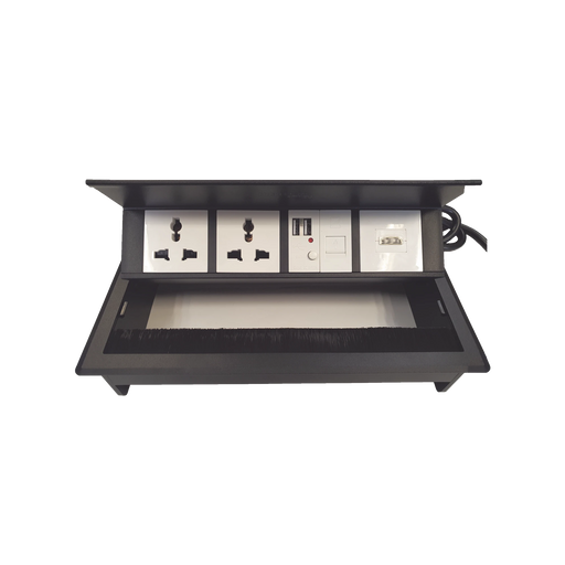 CAJA HORIZONTAL TIPO HUB PARA ESCRITORIO COLOR NEGRO, CON 1 PUERTO HDMI HEMBRA-HEMBRA, 1 PUERTO RJ45 CAT6, 2 PUERTOS USB (SOLO CARGA), Y 2 CONTACTOS ELÉCTRICOS UNIVERSALES-Cajas Superficiales-THORSMAN-THMC-HBOX-Bsai Seguridad & Controles