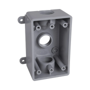 CAJA IMPERMEABLE DE 1 GANG / PROFUNDIDAD DE 2"/ CUENTA CON 3 SALIDAS ROSCADAS PARA TUBERÍA DE 1/2" Ó 3/4"/ COLOR GRIS.-Cableado de Cobre-RACO-Bsai Seguridad & Controles