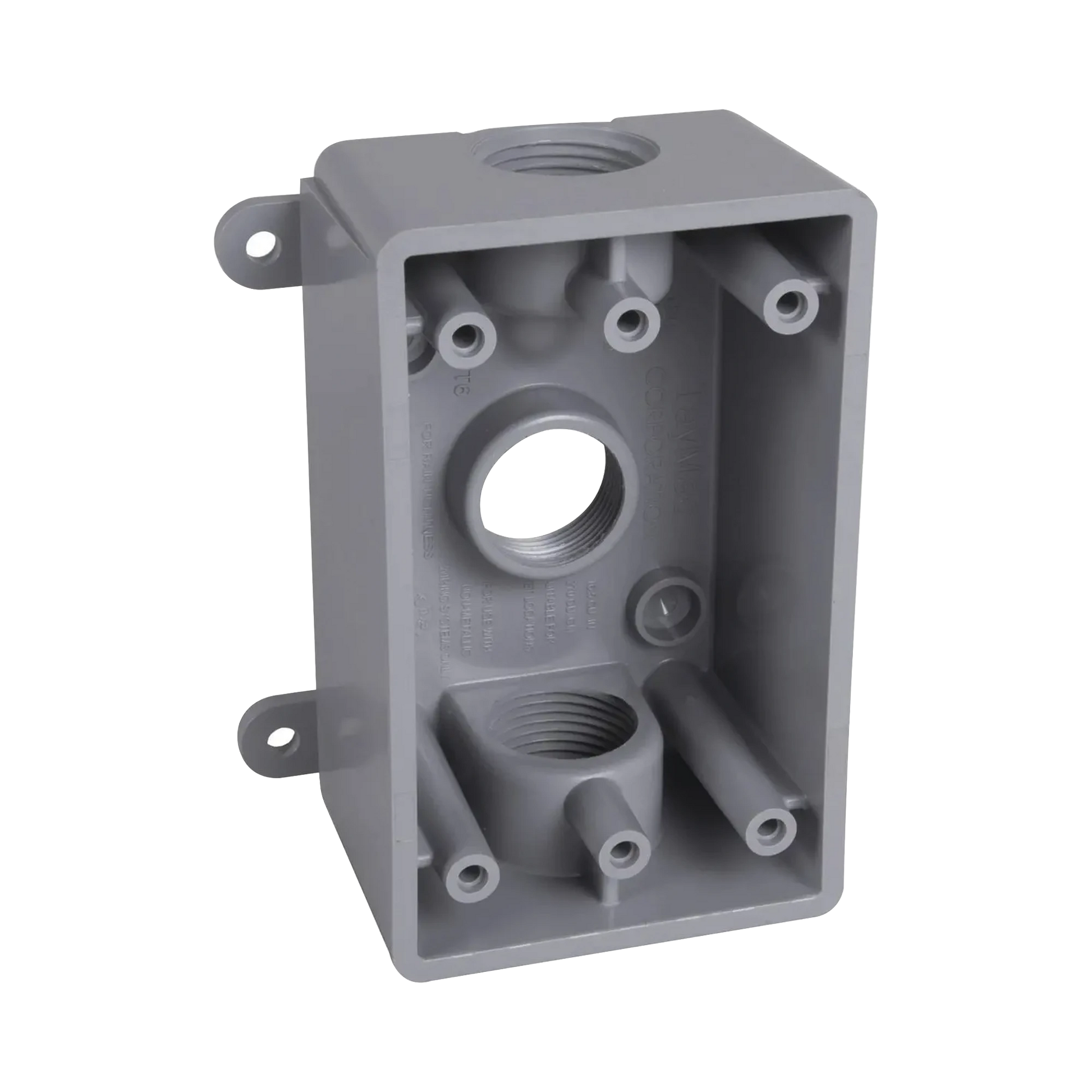 CAJA IMPERMEABLE DE 1 GANG / PROFUNDIDAD DE 2"/ CUENTA CON 3 SALIDAS ROSCADAS PARA TUBERÍA DE 1/2" Ó 3/4"/ COLOR GRIS.-Cableado de Cobre-RACO-Bsai Seguridad & Controles