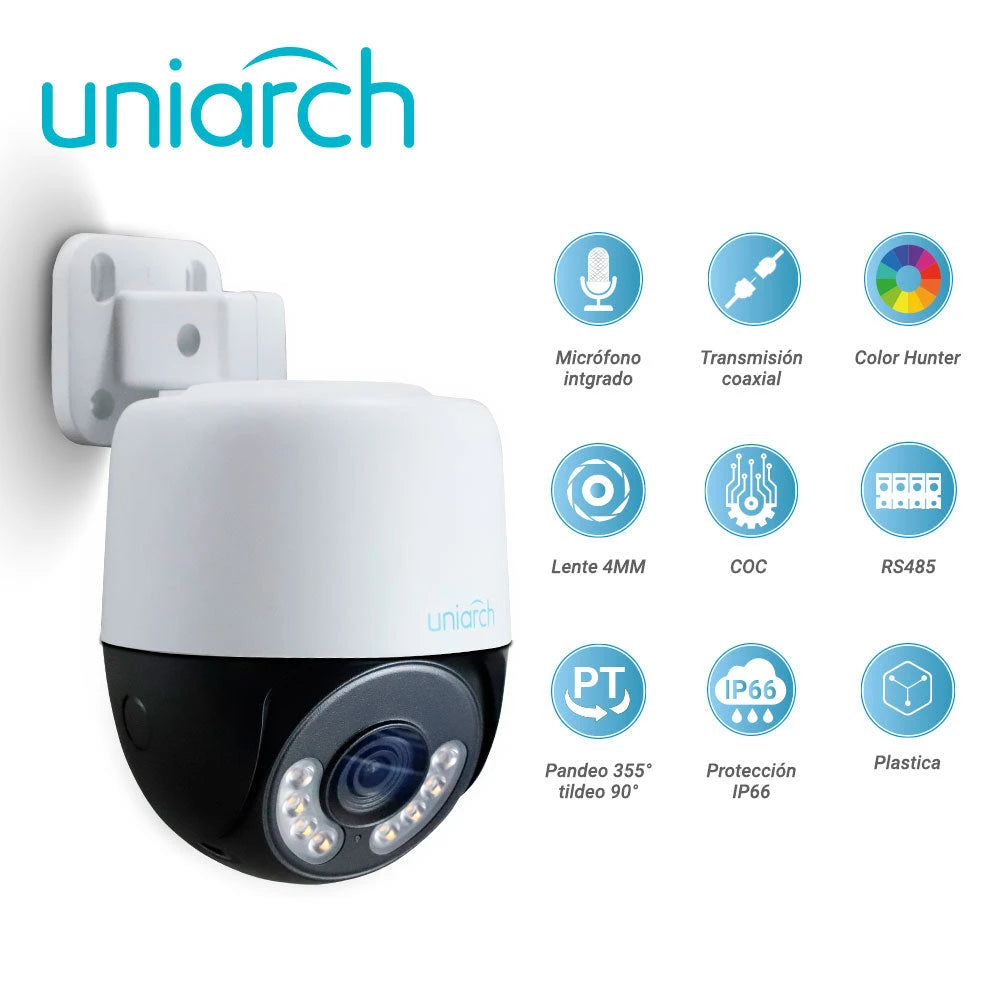 CAMARA HD PT UNIARCH COLORHUNTER UAC-P112-AF40-W / 2MP / TVI/AHD/CVI: 1080P@25FPS / LENTE-4MM / DWDR / LUZ-BLANCA30M / MICROFONO-INTEGRADO / PANEO+TILDEO-0-345GRADOS / PLASTICA / IP66 / 12 VCD-Cámaras HD-UNIARCH BY UNV-UAC-P112-AF40-W-H-Bsai Seguridad & Controles