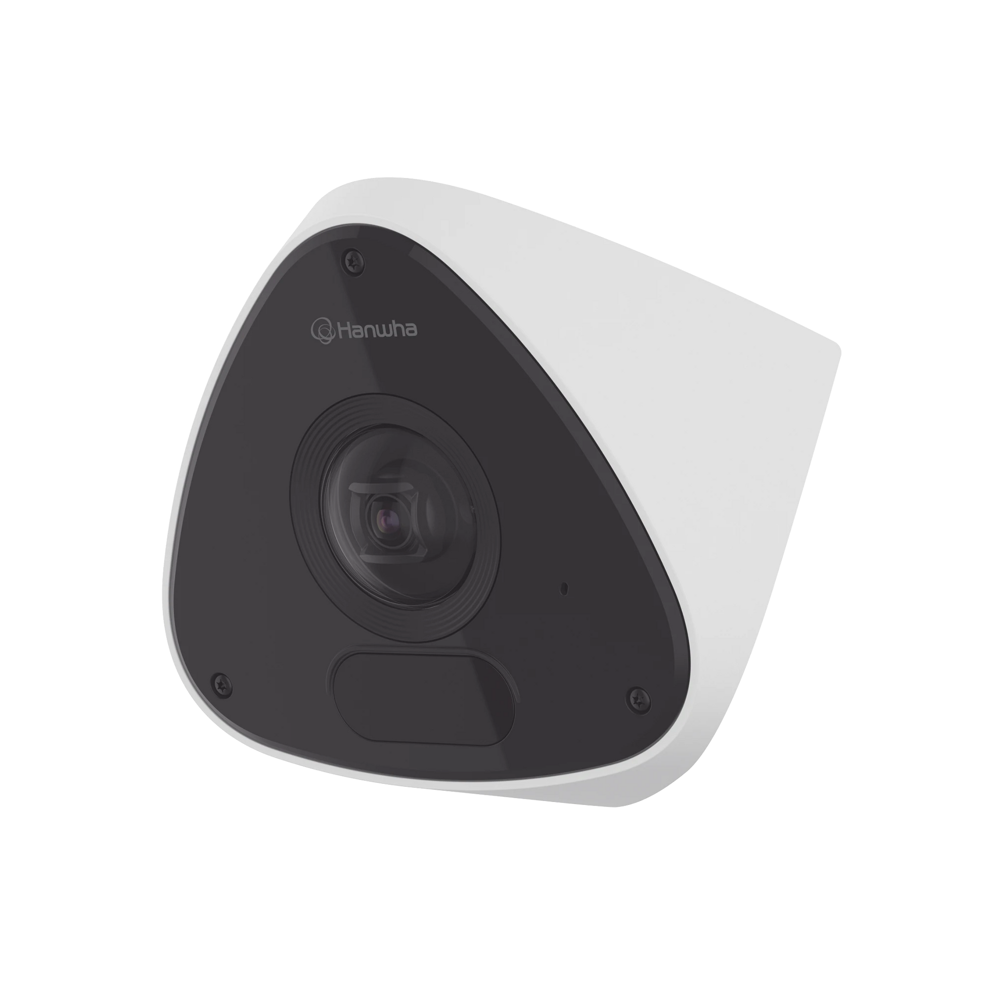 CÁMARA IP ANTIVANDÁLICA 3MP PARA ESQUINA CON IA / LENTE 2.39 MM 128° / H.265 & WISESTREAM II / EXTERIOR IP66 / IK10+ / POE-Cámaras IP y NVRs-HANWHA VISION-Bsai Seguridad & Controles