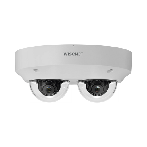 CAMARA IP MULTI-SENSOR MULTI-DIRECCIONAL, CAPACIDAD 2 LENTES DE 5MP, H.265 + WISESTREAM II, WDR 120DB, EXTERIOR IP66, IK10-Cámaras IP-HANWHA TECHWIN WISENET-PNM-9000VD-Bsai Seguridad & Controles