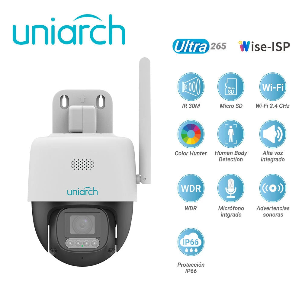 CAMARA IP PT WI-FI CLOUD GRATUITO 7 DIAS COLORHUNTER WISE-ISP UNIARCH UHO-P3C-M5F4 / 5MP / LENTE-4MM / DWDR / LUZ-CALIDA30M / MICROSD512GB / MICRÓFONO+ALTAVOZ-INTEGRADO / ADVERTENCIAS-SONORAS+LUMINOSAS /HUMAN-BODY-DETECTION / WI-FI2.4 / IP66 / ULTRA 26...-Cámaras IP-UNIARCH BY UNV-UHO-P3C-M5F4-Bsai Seguridad & Controles