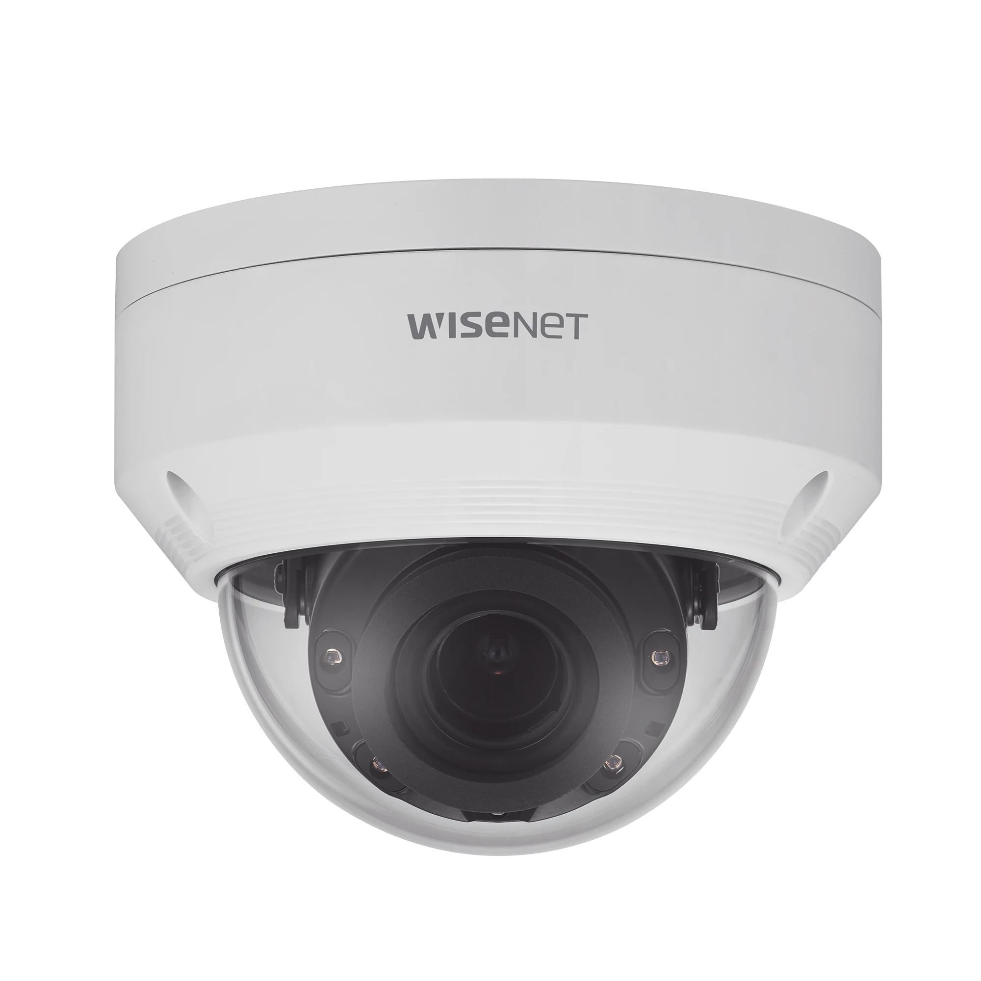 CÁMARA IP TIPO DOMO ANTIVANDÁLICO 4 MEGAPÍXEL / LENTE 3.3 A 10.3 MM / IR 30M / WDR 120DB / IP66 / IK10 / H.265 & WISESTREAM-Cámaras IP y NVRs-HANWHA TECHWIN WISENET-Bsai Seguridad & Controles